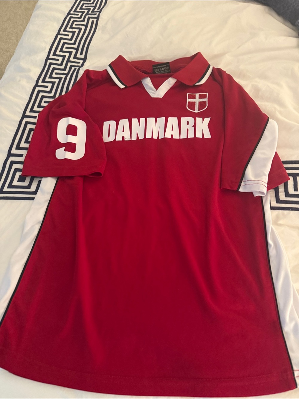 Red Kids Danmark Soccer Jersey with White Accents